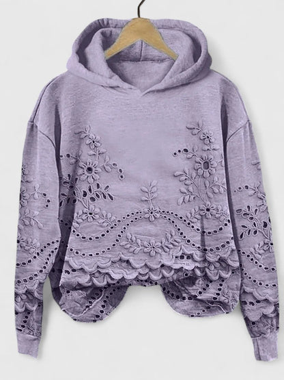 Comfortable Hoodie for Women Floral-Embroidered Eyelet Scalloped-Hem