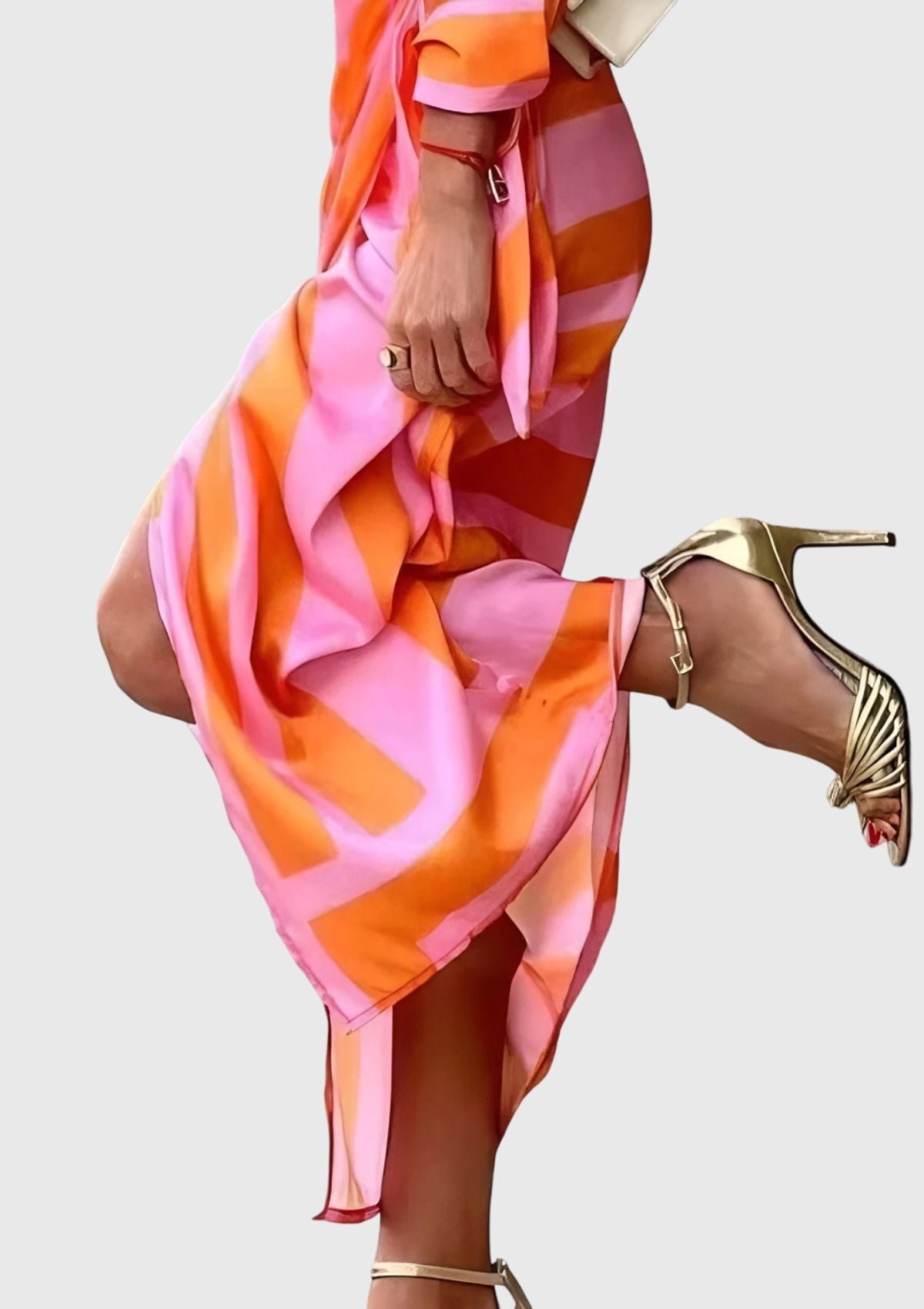 Elegant Wrap Dress for Women Collared Long-Sleeve Geometric-Print