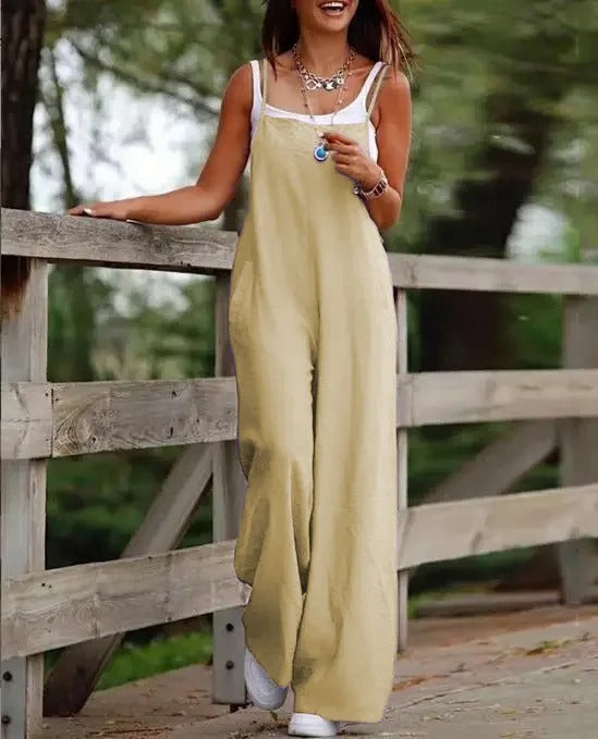 Effortless Overalls for Women Sleeveless Wide-Leg Bib