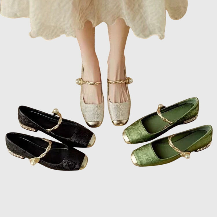 Elegant Flats for Women Buckle-Strap Block-Heel