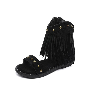 Stylish Fringe Sandals for Women Studded Ankle-Strap Zip-Up