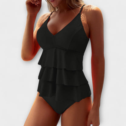 Stylish Tankini for Women Halter V-Neck Ruffle-Tiered