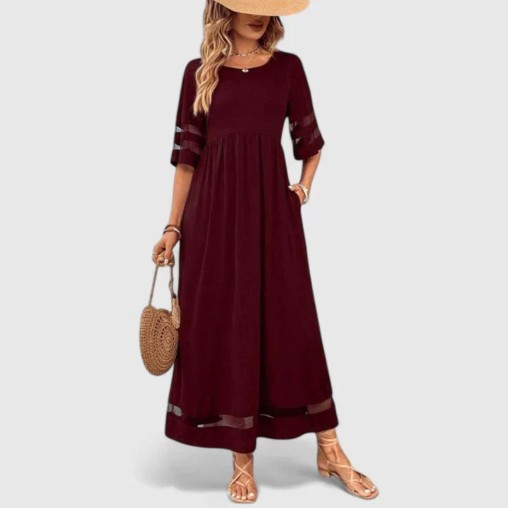 Elegant Tiered Midi Dress for Women Mesh-Sleeve