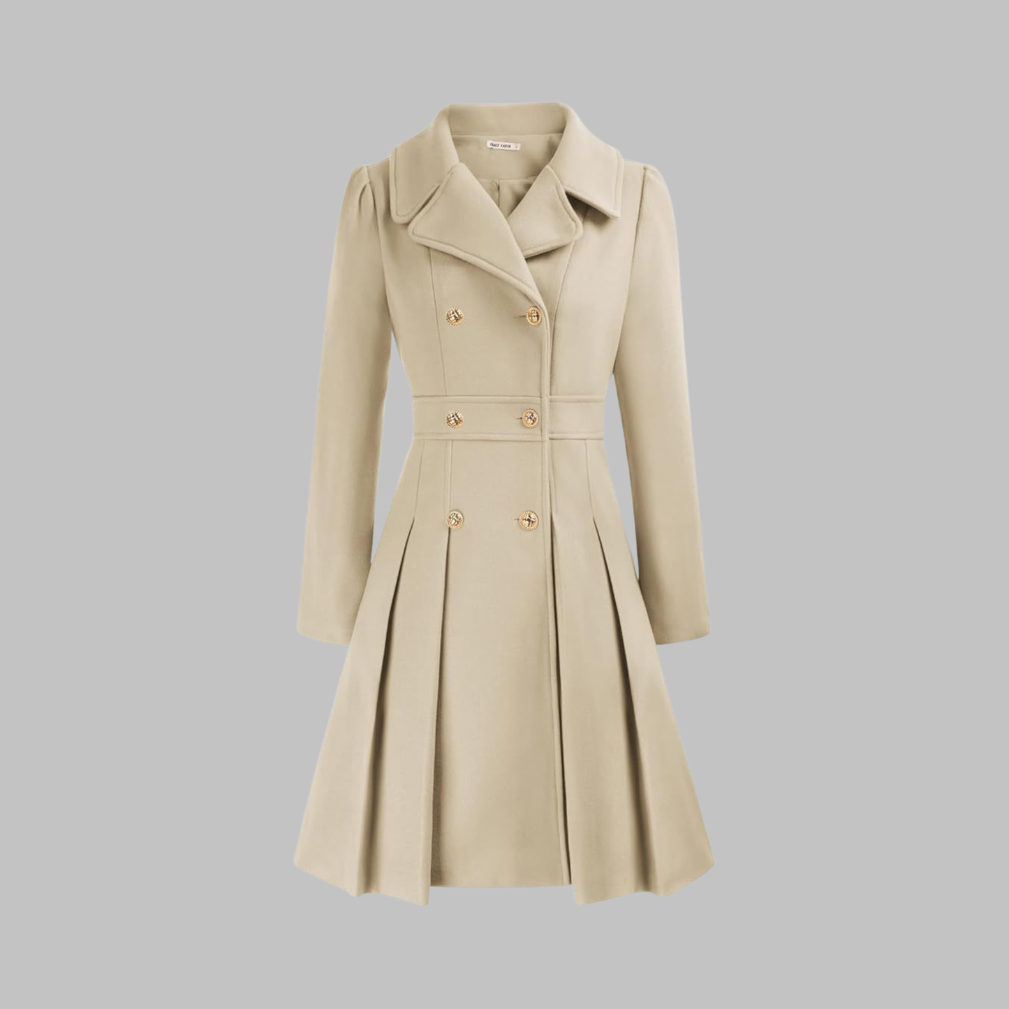 Elegant Coat for Women Double-Breasted Long-Sleeve Pleated