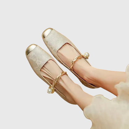 Elegant Flats for Women Buckle-Strap Block-Heel