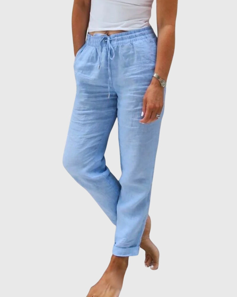 Effortless Linen Pants for Women Drawstring Cuffed-Ankle