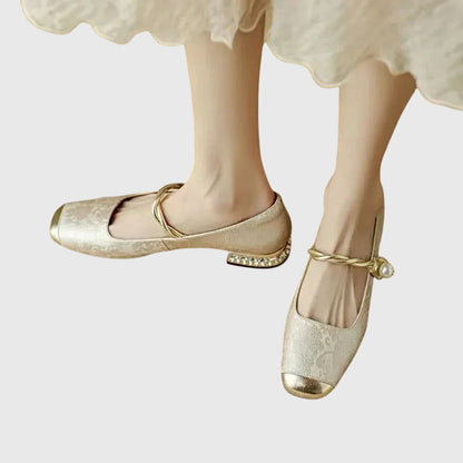 Elegant Flats for Women Buckle-Strap Block-Heel