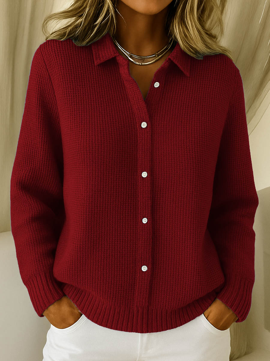 Effortless Cardigan for Women Button-Front Collared Knit
