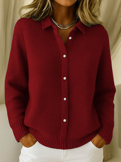 Effortless Cardigan for Women Button-Front Collared Knit