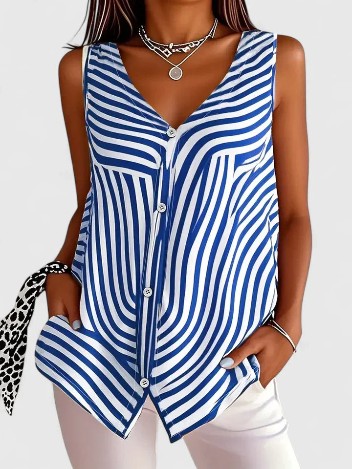 Stylish Blouse for Women Zebra-Print Sleeveless Button-Front