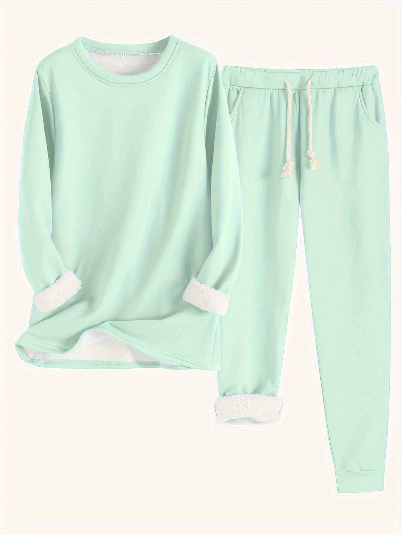 Comfortable Two-Piece Set for Women Fleece-Lined Jogger Drawstring