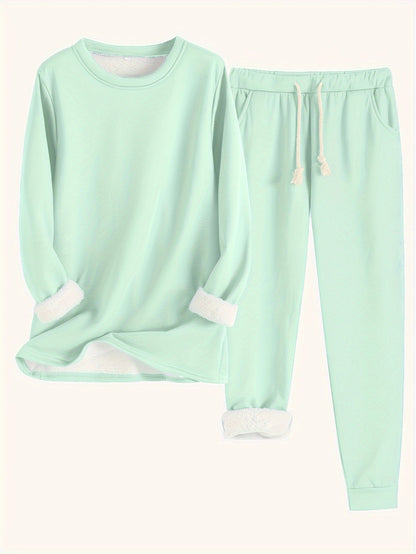 Comfortable Two-Piece Set for Women Fleece-Lined Jogger Drawstring