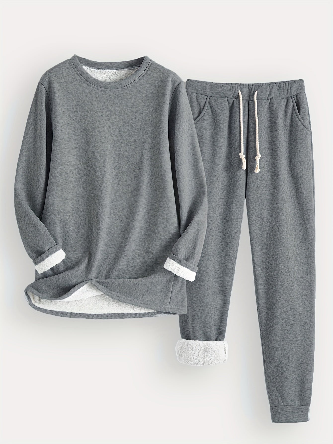Comfortable Two-Piece Set for Women Fleece-Lined Jogger Drawstring