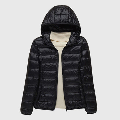 Comfortable Puffer Jacket for Women Hooded Quilted Long-Sleeve