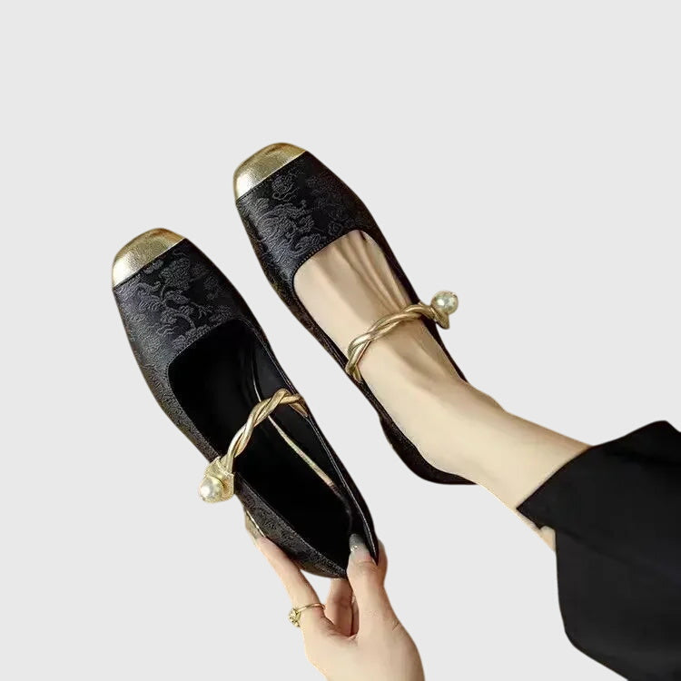 Elegant Flats for Women Buckle-Strap Block-Heel