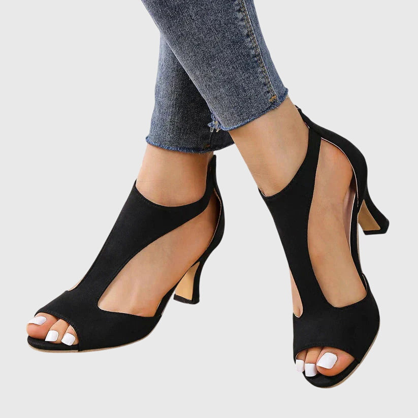 Elegant Booties for Women Cutout Peep-Toe Block-Heel