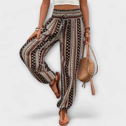 Stylish Harem Pants for Women Ethnic-Print Elastic-Ankle Drawstring