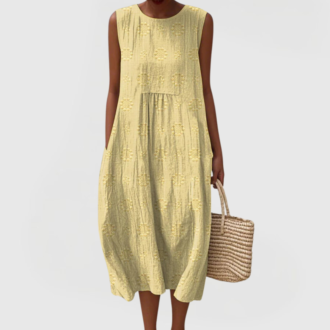 Elegant Midi Dress for Women Round-Neck Sleeveless Textured