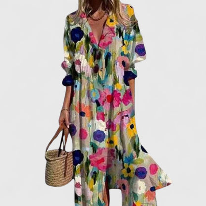 Elegant Shirt Dress for Women Button-Front Floral-Print