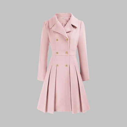 Elegant Coat for Women Double-Breasted Long-Sleeve Pleated