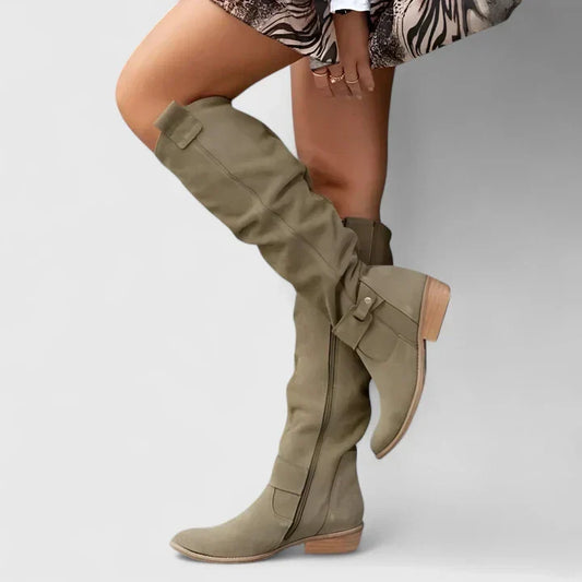 Elegant Over-The-Knee Boots for Women Suede Slouchy Buckle