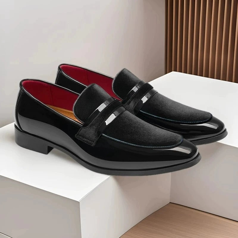 Classic Penny Loafers for Men Velvet Buckle-Strap Patent