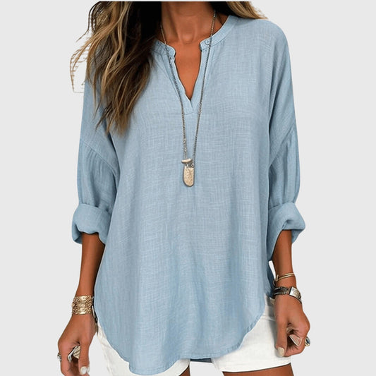 Comfortable Blouse for Women V-Neck Long-Sleeve Linen