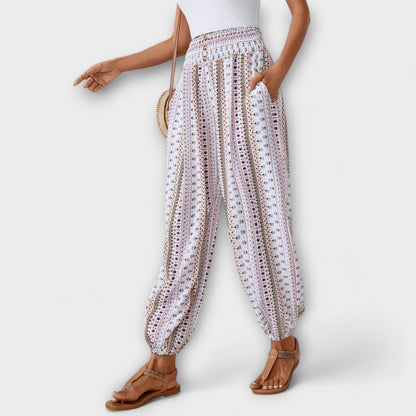 Stylish Harem Pants for Women Ethnic-Print Elastic-Ankle Drawstring