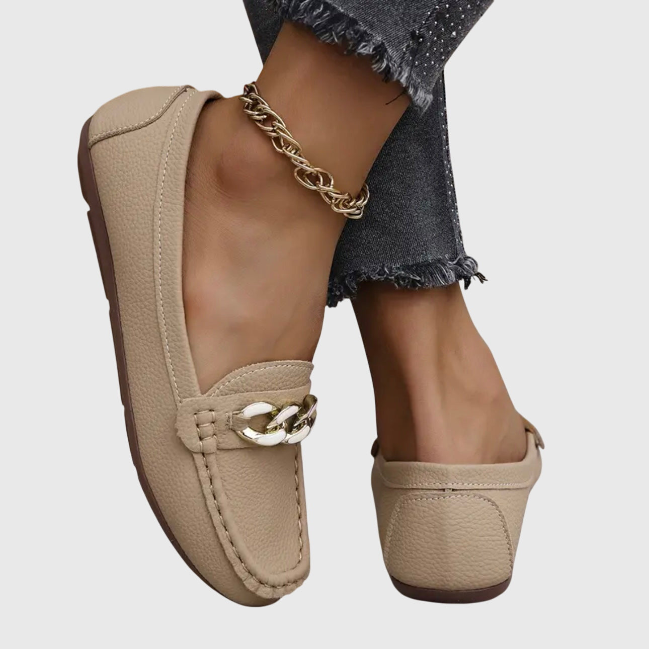 Stylish Loafers for Women Chain-Detail Slip-On Round-Toe