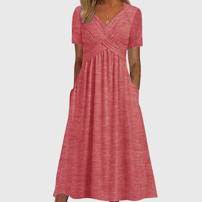 Elegant Wrap Midi Dress for Women V-Neck Short-Sleeve
