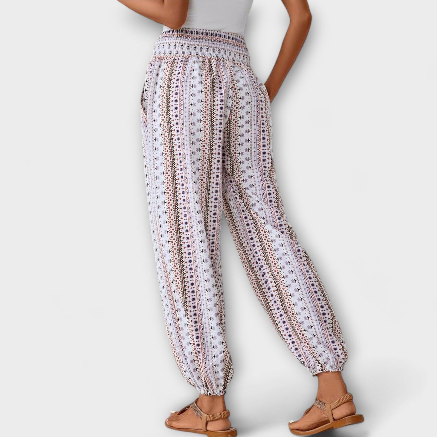 Stylish Harem Pants for Women Ethnic-Print Elastic-Ankle Drawstring