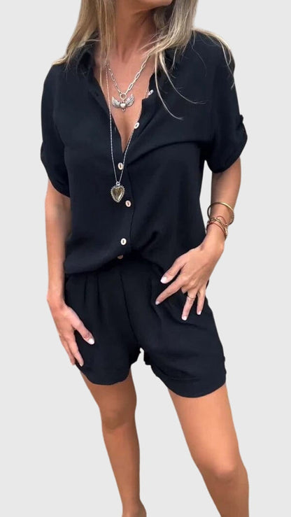 Comfortable Two-Piece Set for Women Button-Front Linen Shorts