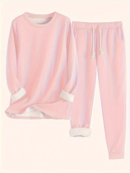 Comfortable Two-Piece Set for Women Fleece-Lined Jogger Drawstring
