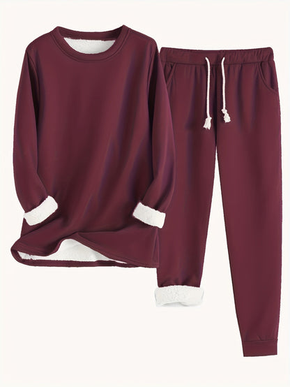Comfortable Two-Piece Set for Women Fleece-Lined Jogger Drawstring