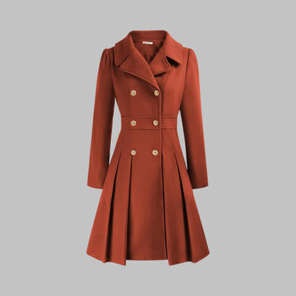 Elegant Coat for Women Double-Breasted Long-Sleeve Pleated