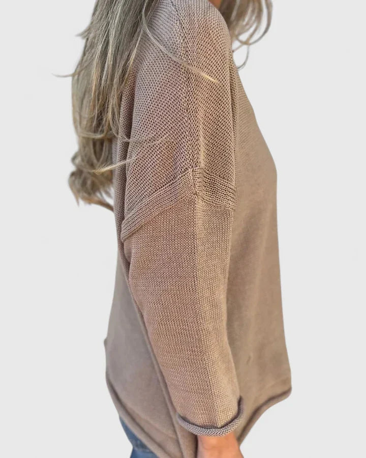 Comfortable Sweater for Women V-Neck Patch-Pocket Long-Sleeve