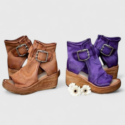 Stylish Wedge Booties for Women Buckle Peep-Toe Platform
