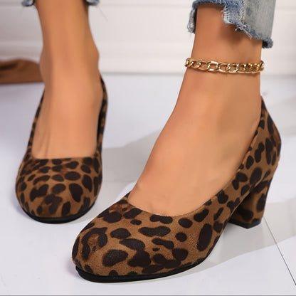 Elegant Pumps for Women Block-Heel Round-Toe Suede