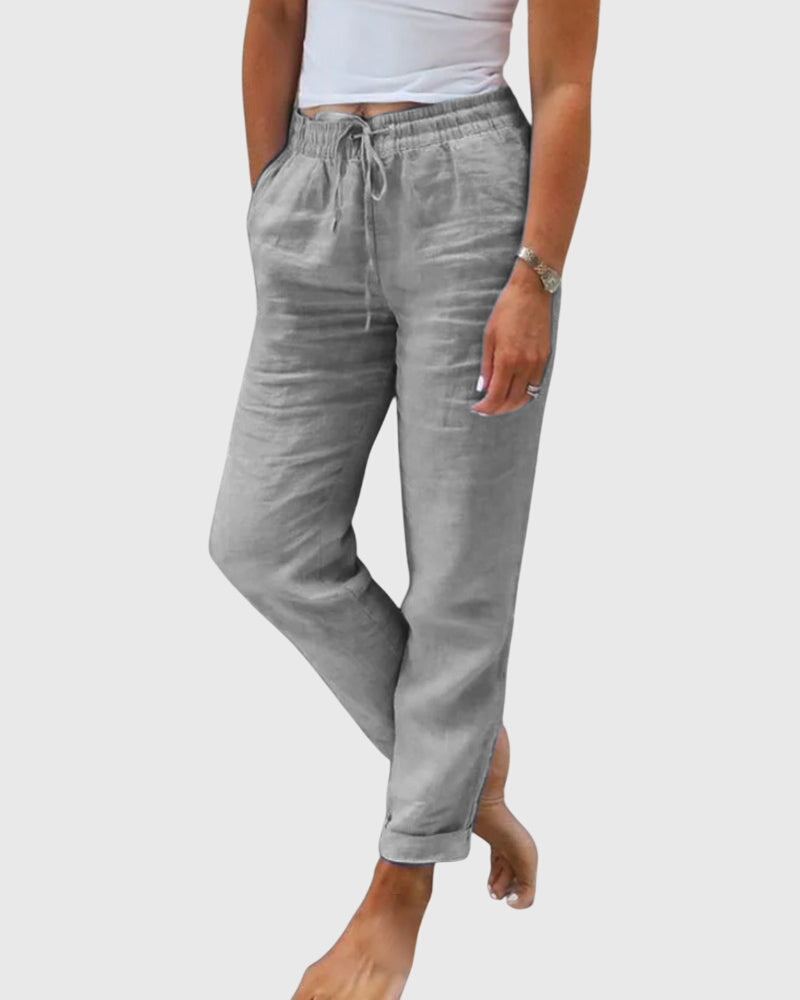 Effortless Linen Pants for Women Drawstring Cuffed-Ankle