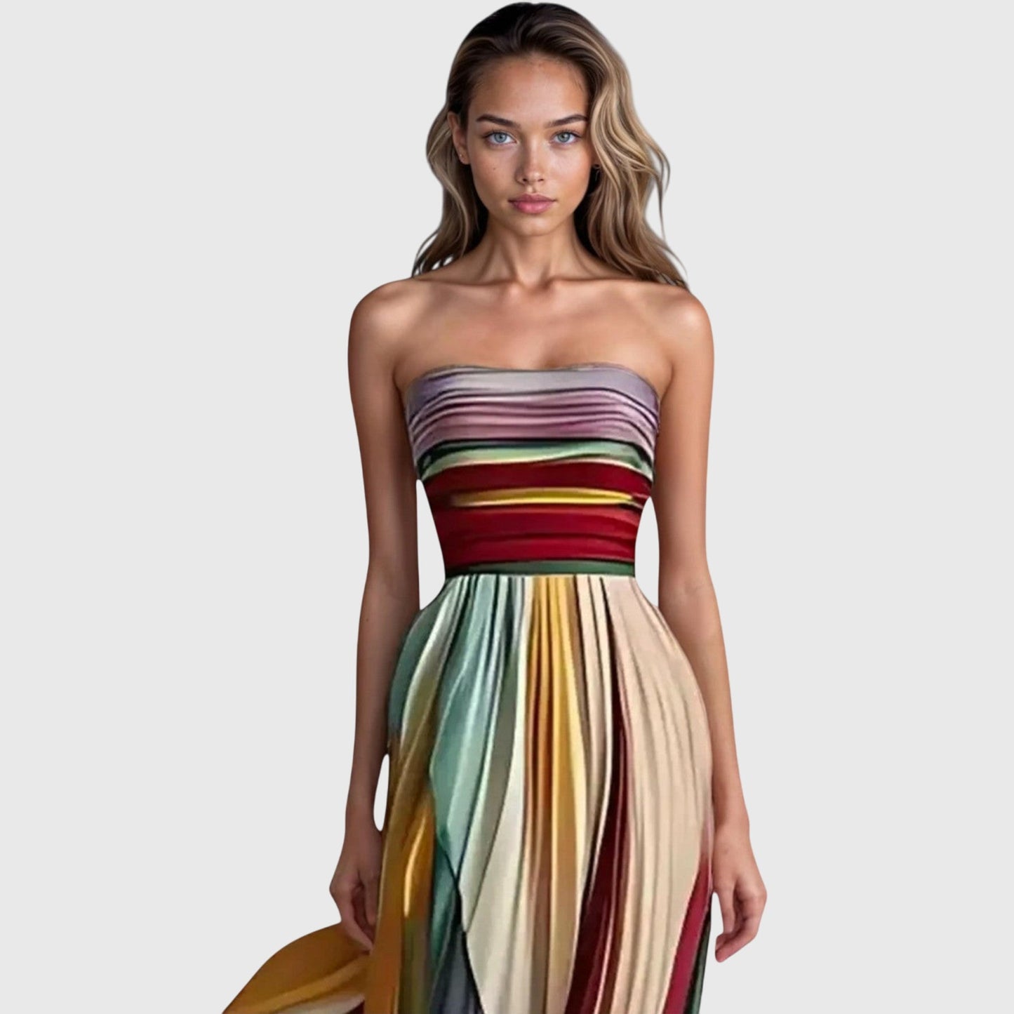 Elegant Maxi Dress for Women Strapless Colorblock Pleated