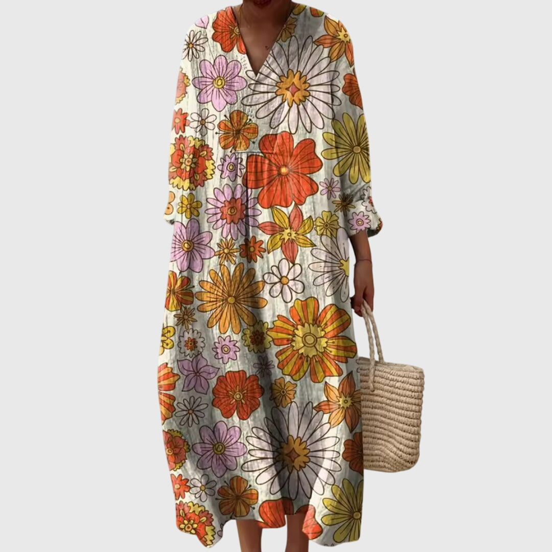 Stylish Midi Dress for Women Patchwork V-Neck
