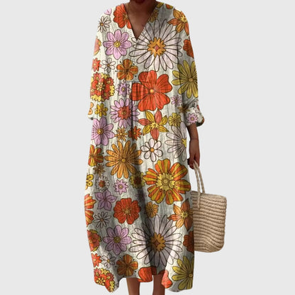 Stylish Midi Dress for Women Patchwork V-Neck