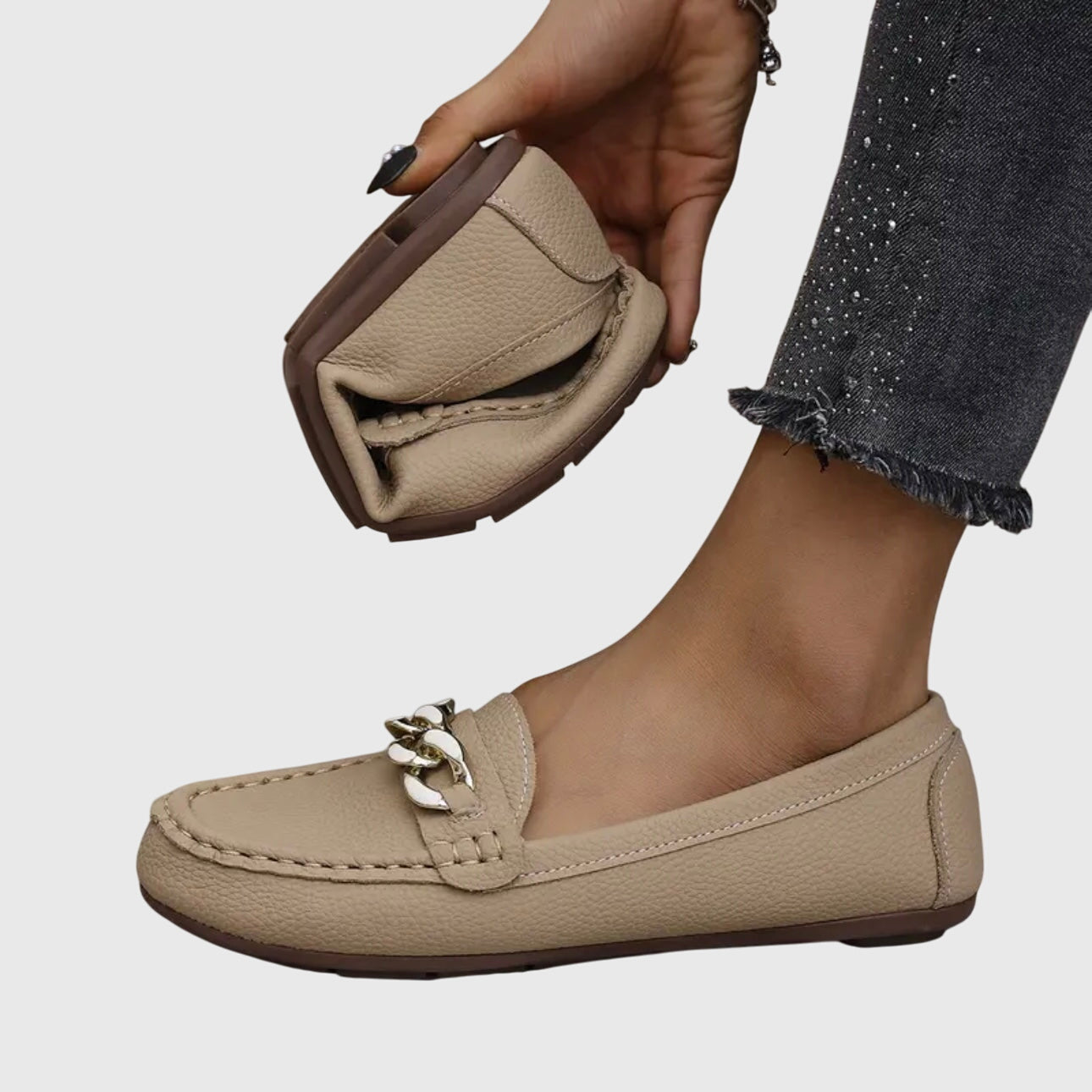 Stylish Loafers for Women Chain-Detail Slip-On Round-Toe