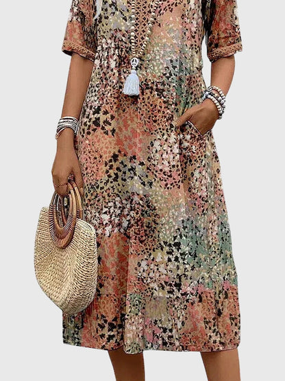 Elegant Midi Dress for Women Floral-Print V-Neck