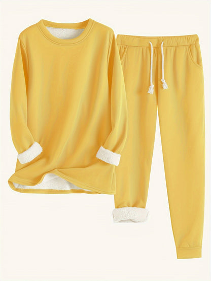 Comfortable Two-Piece Set for Women Fleece-Lined Jogger Drawstring