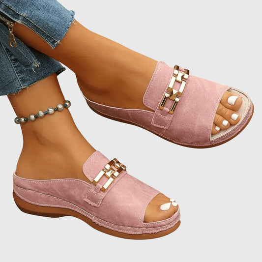 Comfortable Slide Sandals for Women Chain-Detail Suede