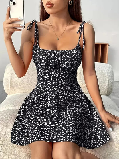 Stylish Mini Dress for Women Floral Ruched Spaghetti-Strap