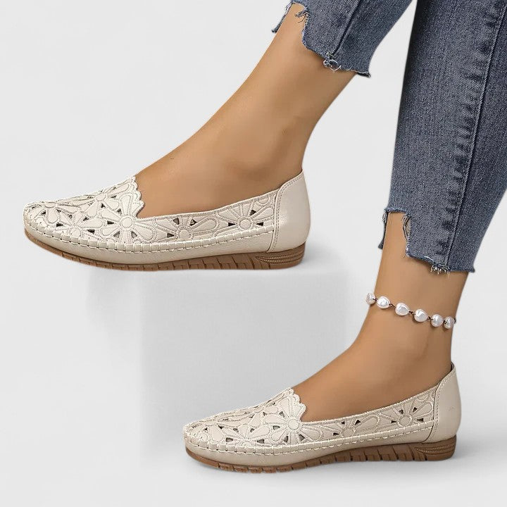 Comfortable Flats for Women Perforated Floral-Cutout Slip-On