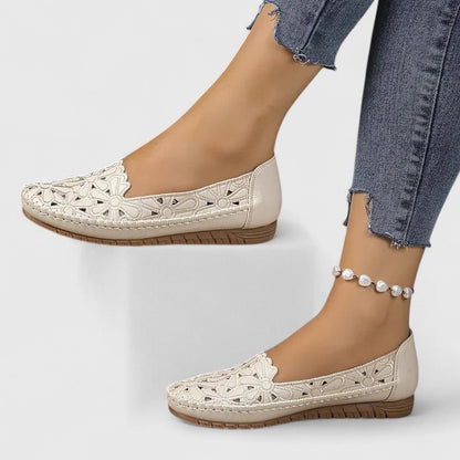 Comfortable Flats for Women Perforated Floral-Cutout Slip-On