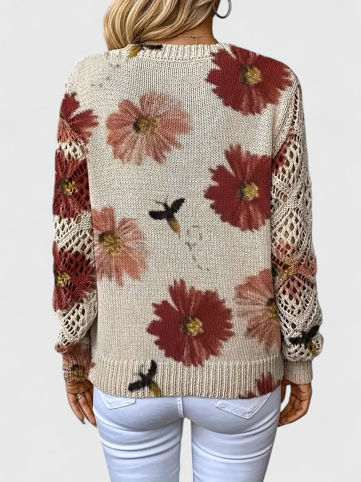 Elegant Pullover Sweater for Women V-Neck Floral-Crochet